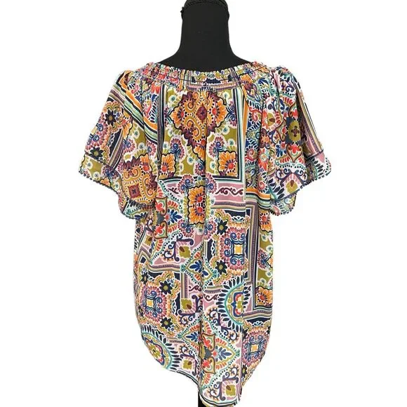 Democracy Women’s Smocked Neck Bohemian Style Top/Blouse Large - Picture 6 of 11